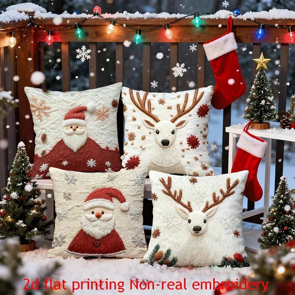 Polyester Reindeer Pillow Covers, Zippered and Machine-Washable, 18x18 Inches