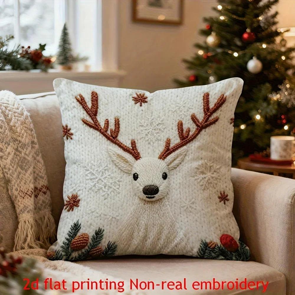 Polyester Reindeer Pillow Covers, Zippered and Machine-Washable, 18x18 Inches