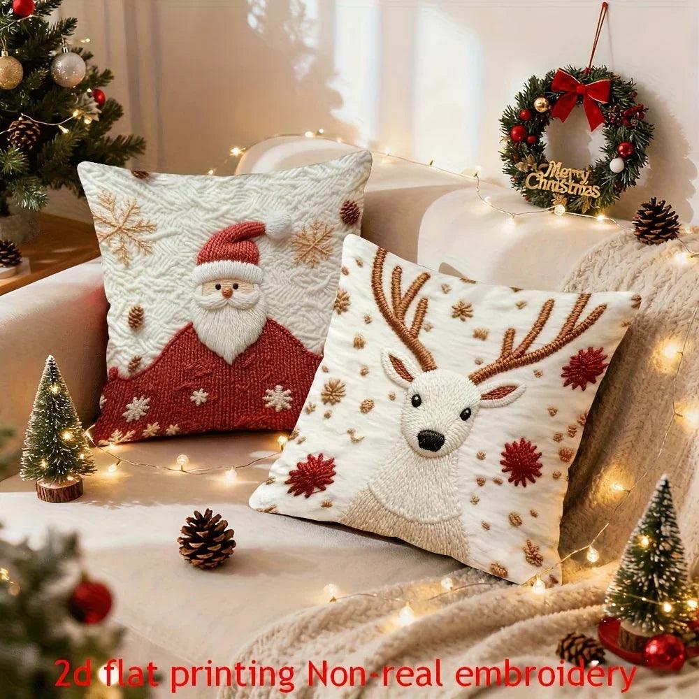 Polyester Reindeer Pillow Covers, Zippered and Machine-Washable, 18x18 Inches