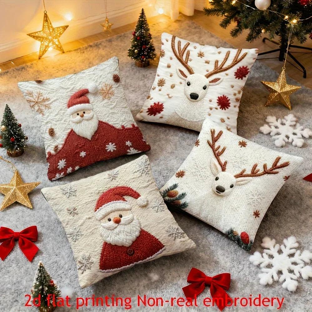 Polyester Reindeer Pillow Covers, Zippered and Machine-Washable, 18x18 Inches