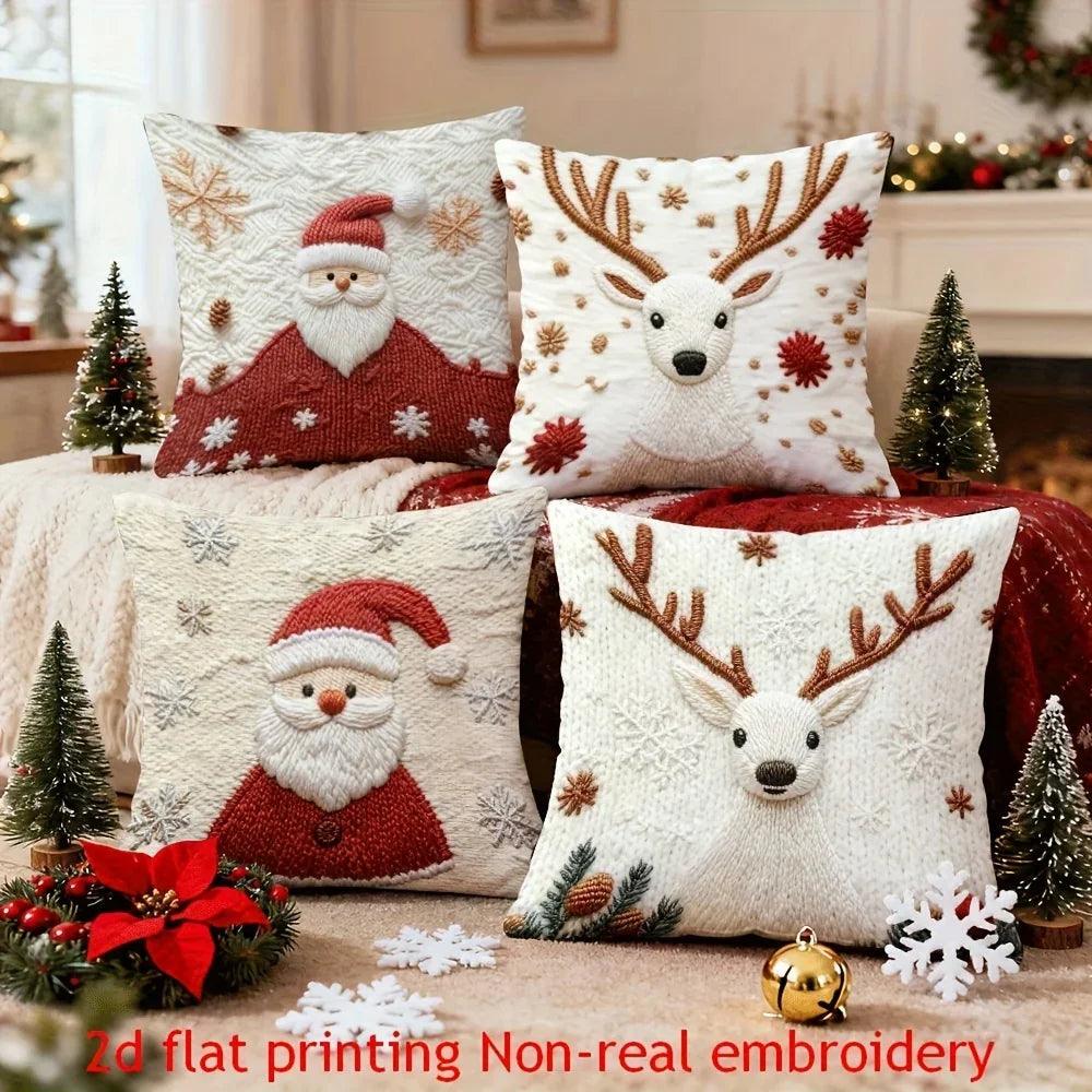 Polyester Reindeer Pillow Covers, Zippered and Machine-Washable, 18x18 Inches