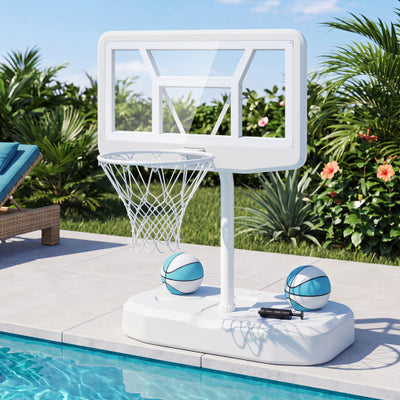 Pool Basketball Hoop Set with 2 Balls and Pump for Water Games-Blue