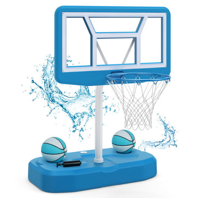 Pool Basketball Hoop Set with 2 Balls and Pump for Water Games-Light Blue