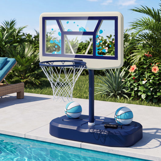 Pool Basketball Hoop Set with 2 Balls and Pump for Water Games-Navy