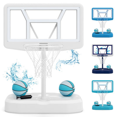 Pool Basketball Hoop Set with 2 Balls and Pump for Water Games-White