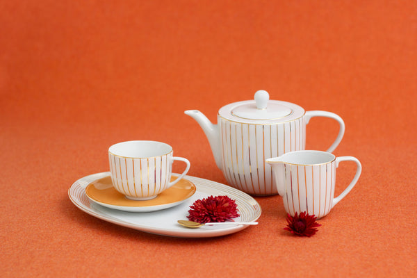 Golden Orbit Tea Cup + Saucer (Set of 4)