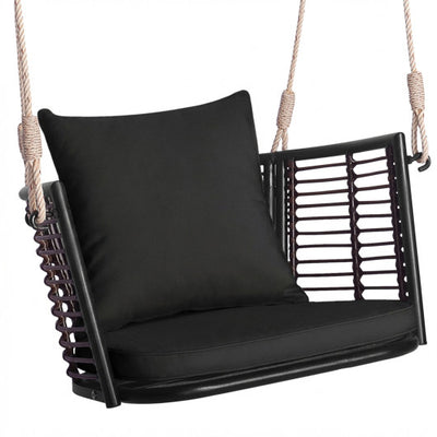 Porch Swing Patio Hanging Rattan Chair with Zippered Cushions and Rope-Black
