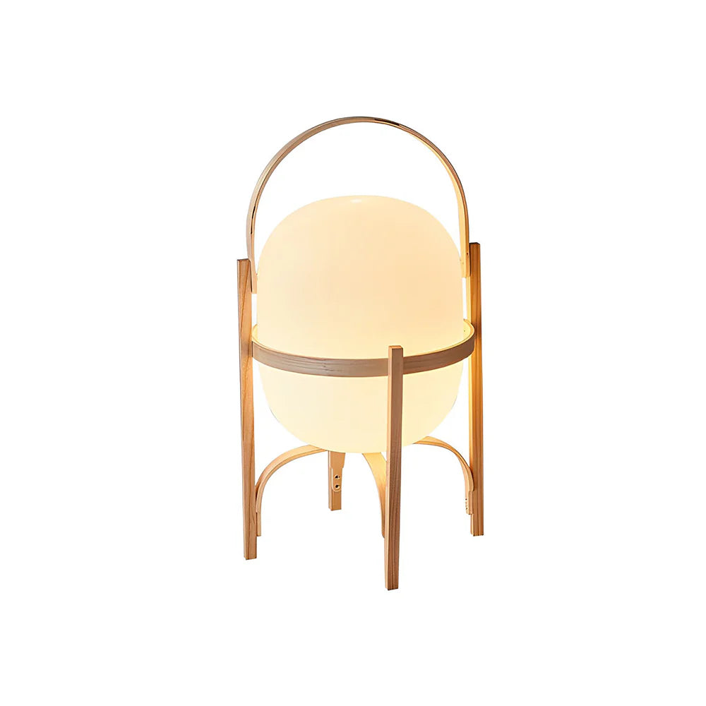 Portable Wood Lantern Glass Table Lamp