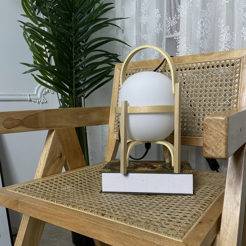 Portable Wood Lantern Glass Table Lamp