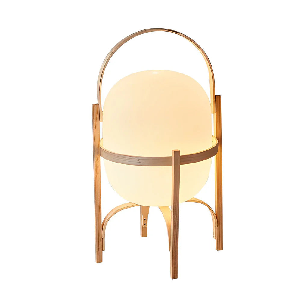 Portable Wood Lantern Glass Table Lamp