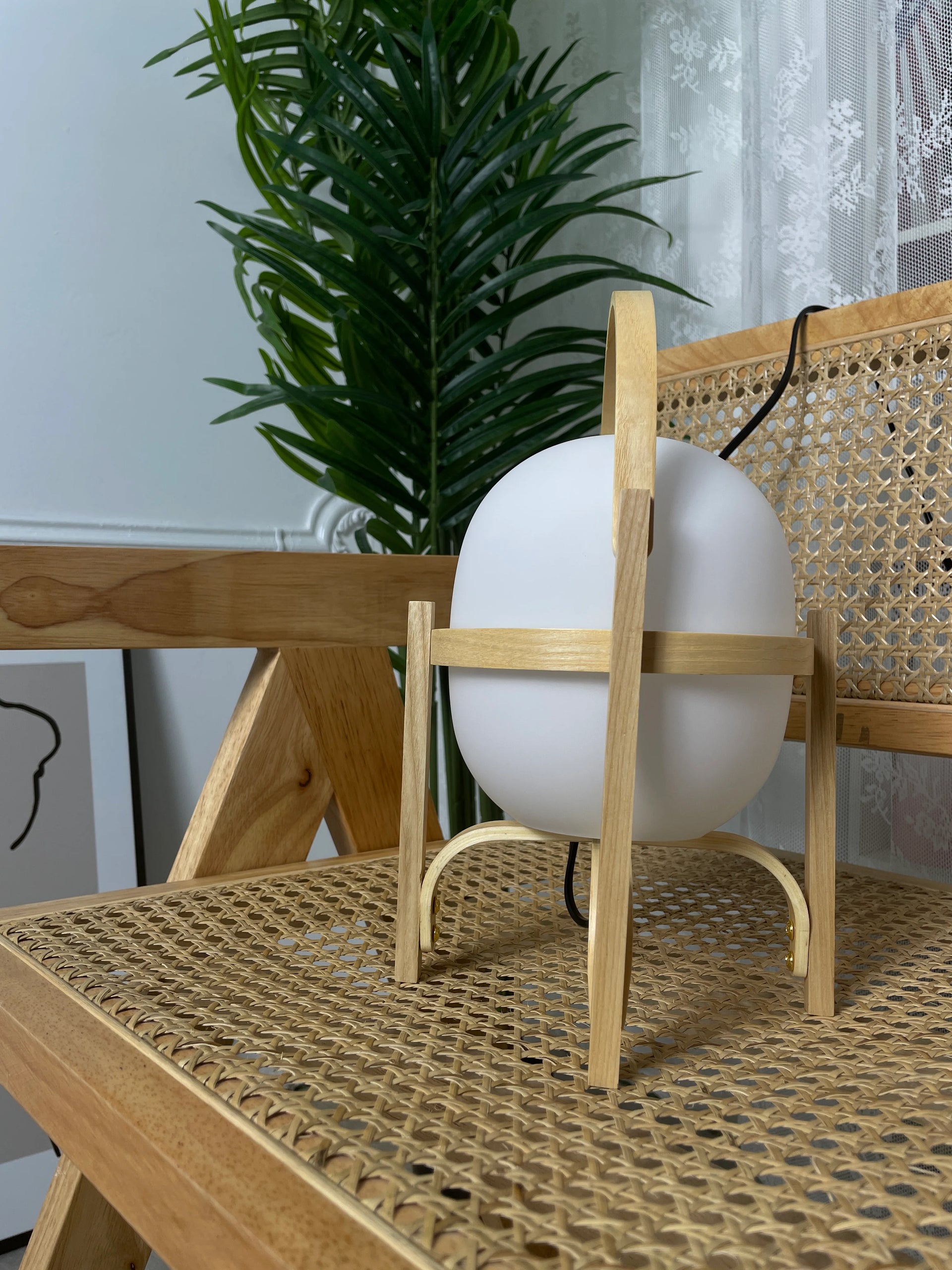 Portable Wood Lantern Glass Table Lamp