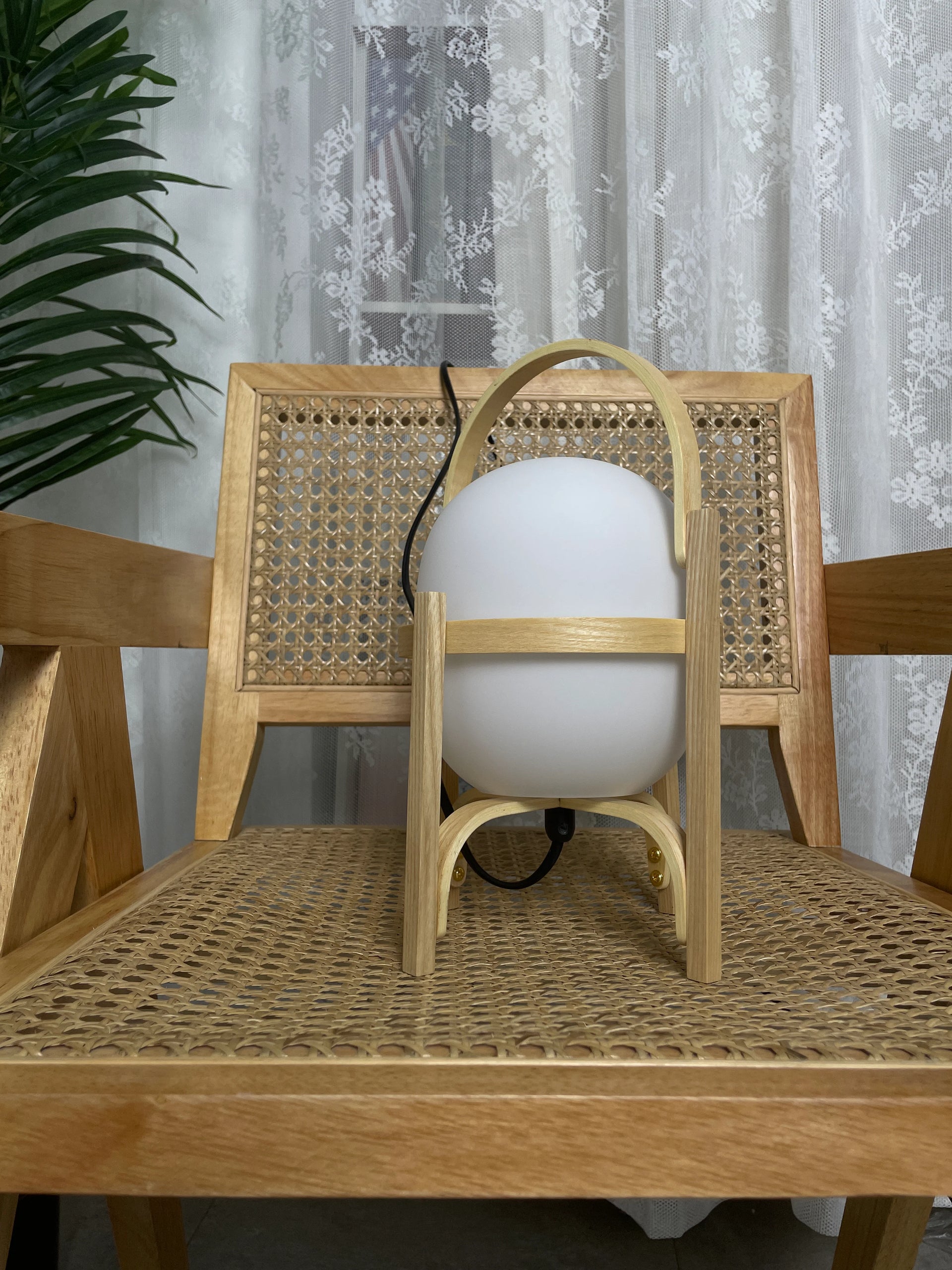 Portable Wood Lantern Glass Table Lamp