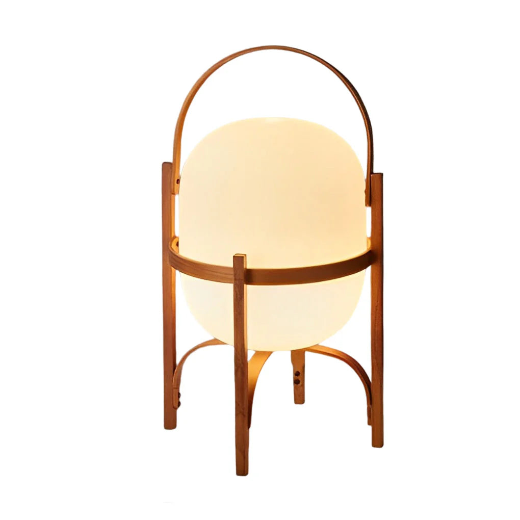 Portable Wood Lantern Glass Table Lamp