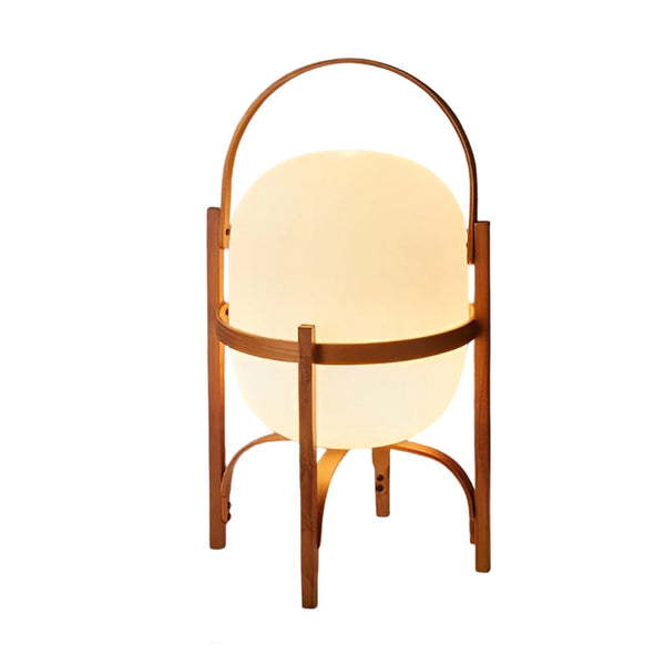 Portable Wood Lantern Glass Table Lamp