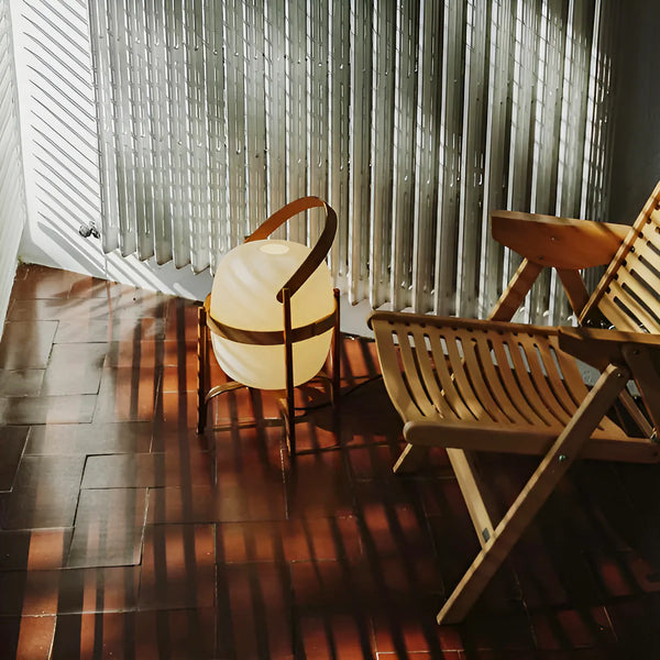 Portable Wood Lantern Glass Table Lamp