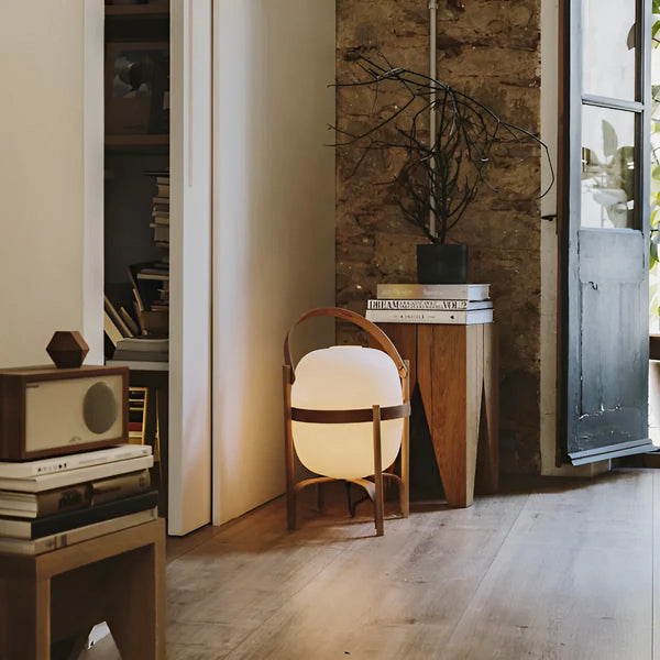 Portable Wood Lantern Glass Table Lamp