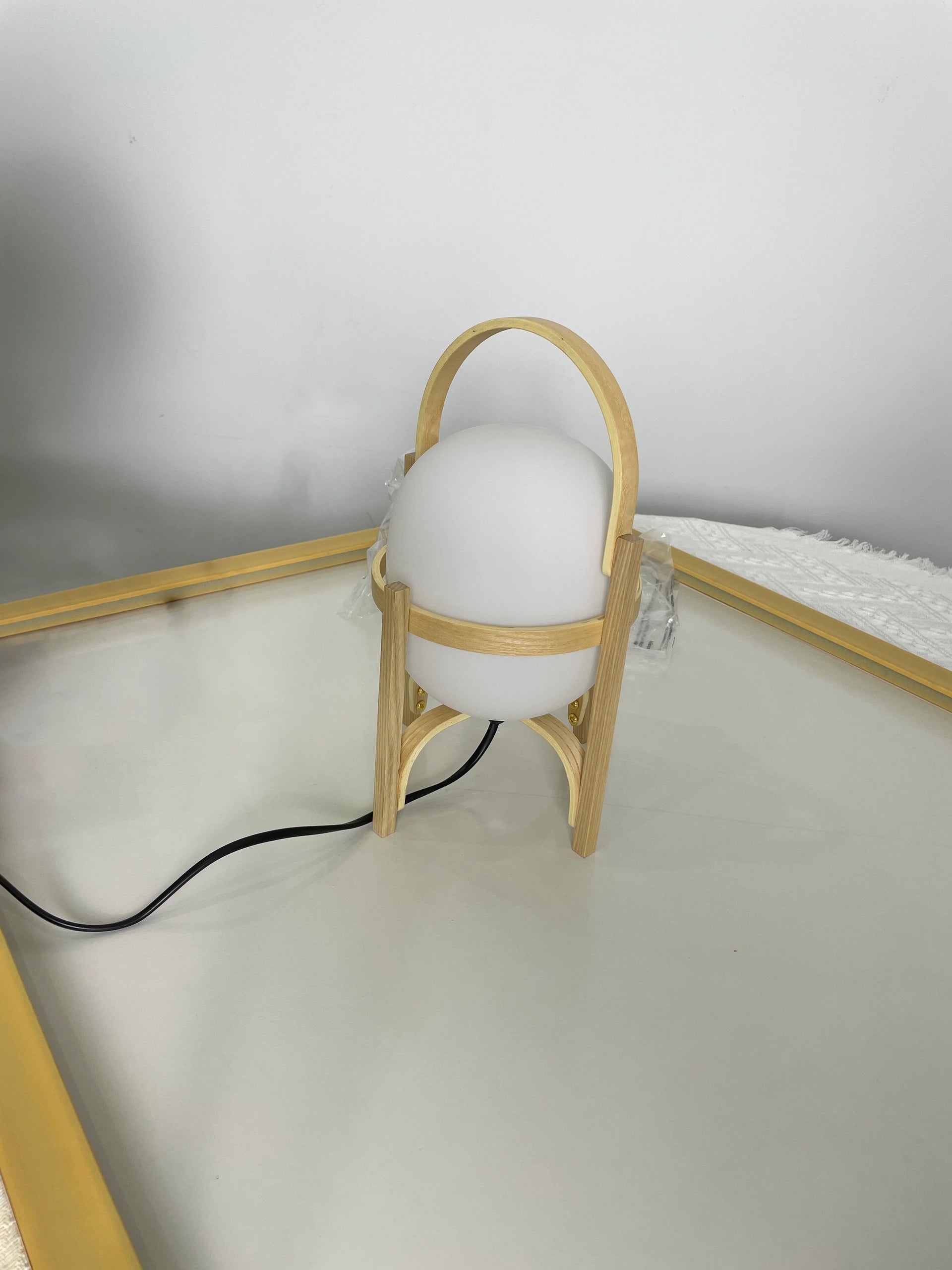 Portable Wood Lantern Glass Table Lamp