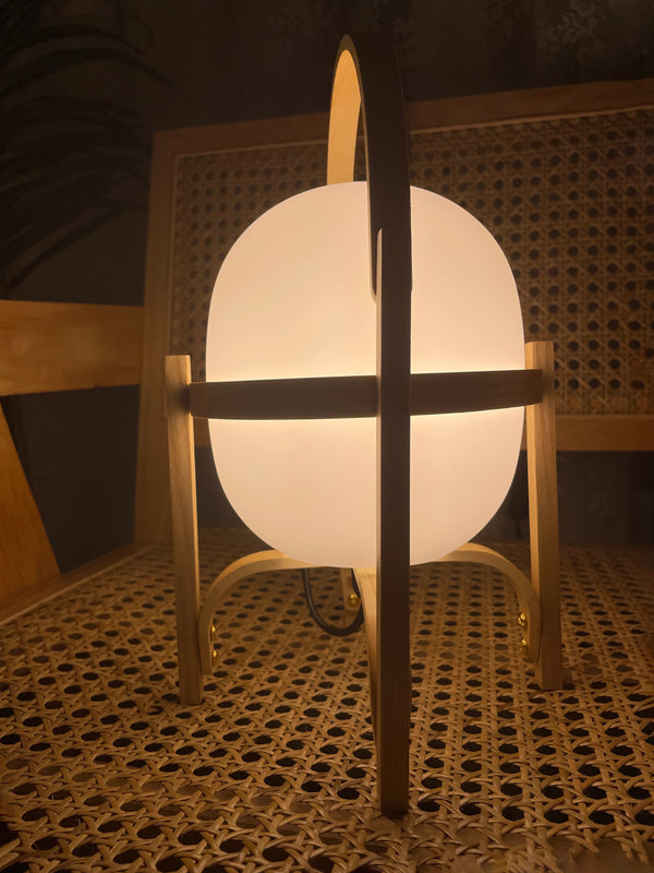 Portable Wood Lantern Glass Table Lamp