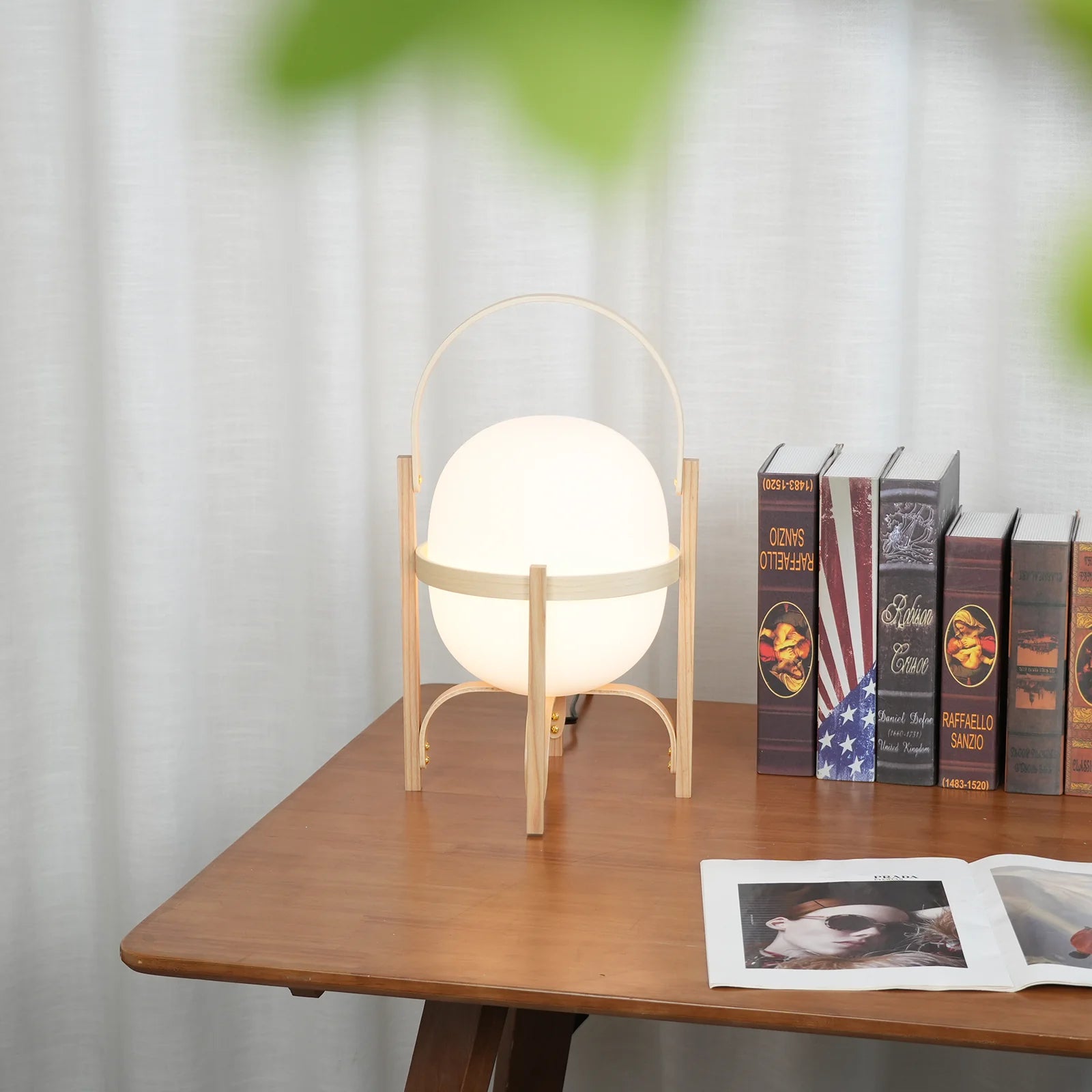 Portable Wood Lantern Glass Table Lamp