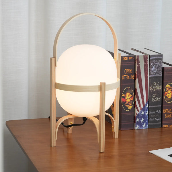 Portable Wood Lantern Glass Table Lamp