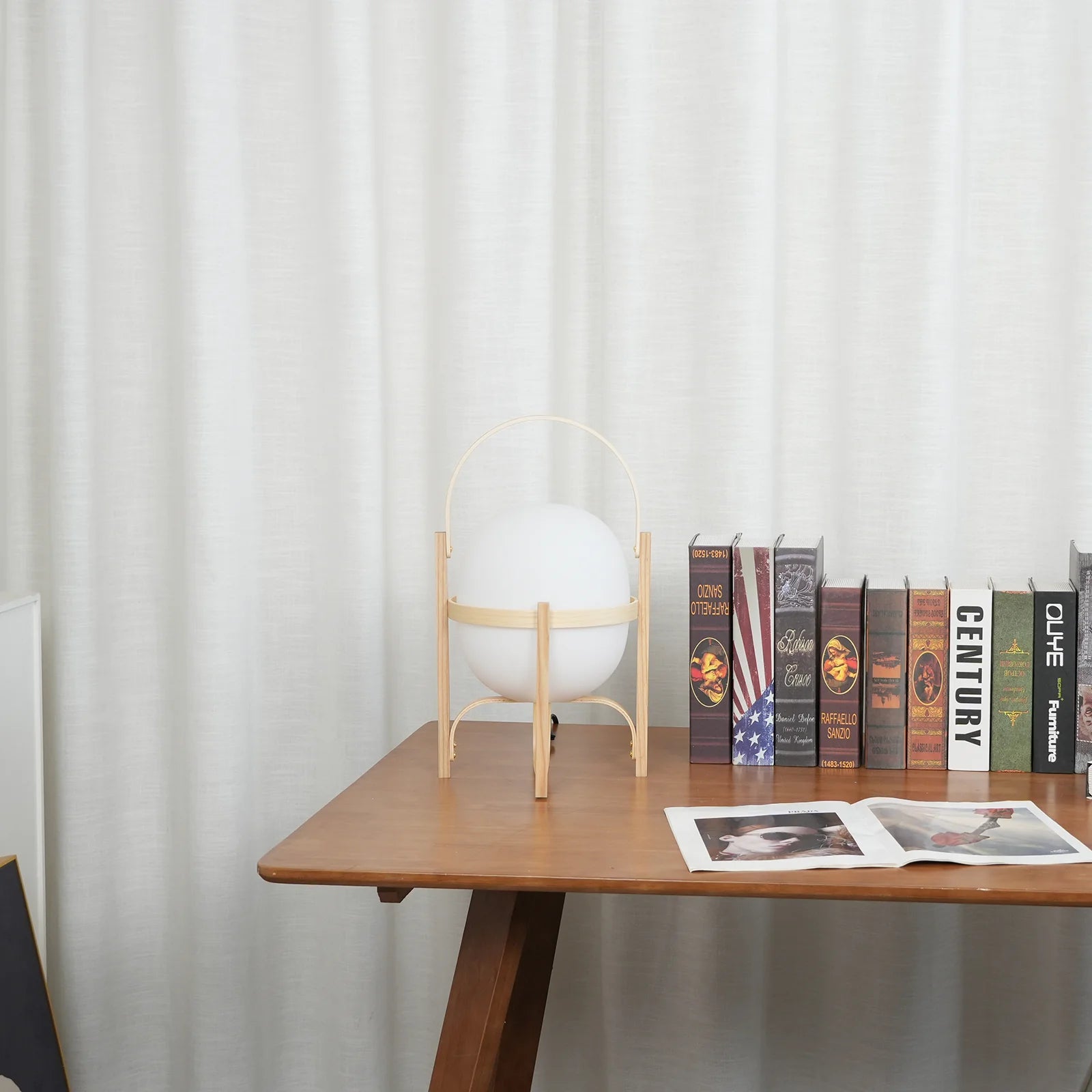 Portable Wood Lantern Glass Table Lamp