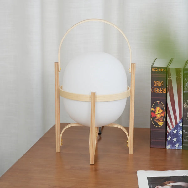 Portable Wood Lantern Glass Table Lamp