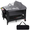 Foldable Baby Bassinet with 4 Adjustable Heights Changing Table and Mattress-Black