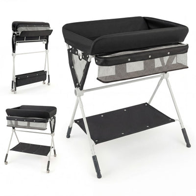 Portable Baby Changing Table with 3-Level Adjustable Height-Black