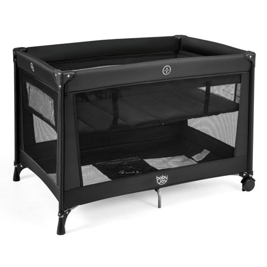 Portable Baby Playard Folding Travel Crib for Infants with Soft Mattress-Black