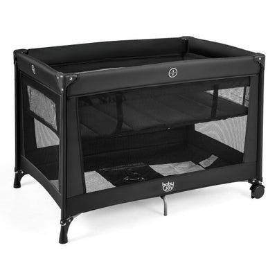 Portable Baby Playard Folding Travel Crib for Infants with Soft Mattress-Black