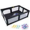 Portable Baby Playpen with 50 Ocean Balls Breathable Mesh and Safe Zippered Doors-Black