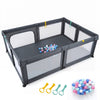 Portable Baby Playpen with 50 Ocean Balls Breathable Mesh and Safe Zippered Doors-Gray
