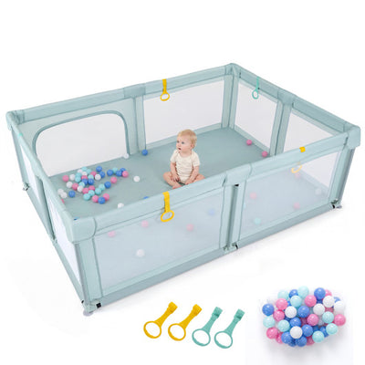 Portable Baby Playpen with 50 Ocean Balls Breathable Mesh and Safe Zippered Doors-Blue