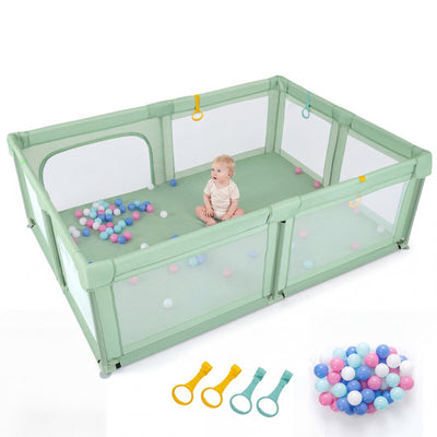 Portable Baby Playpen with 50 Ocean Balls Breathable Mesh and Safe Zippered Doors-Green
