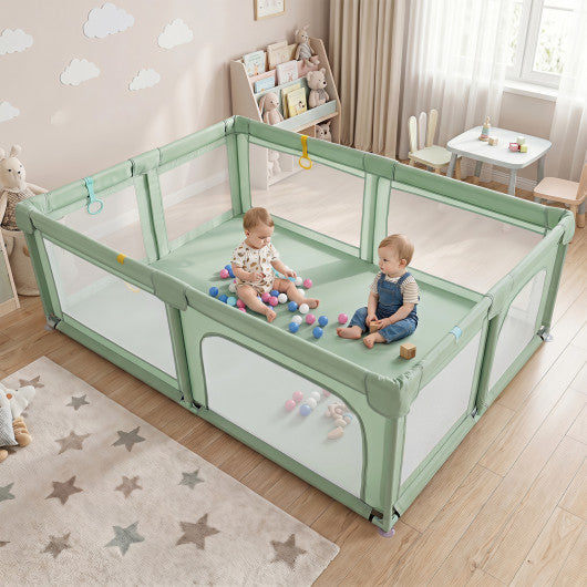 Portable Baby Playpen with 50 Ocean Balls Breathable Mesh and Safe Zippered Doors-Green