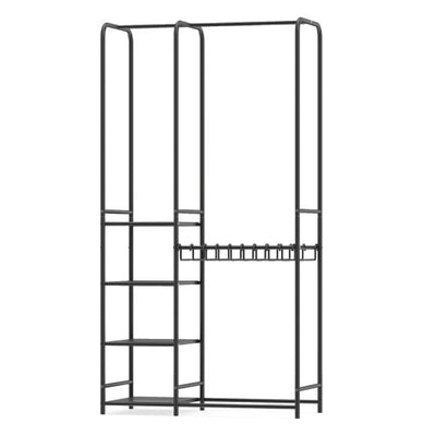Portable Closet with Pants Hangers and 2 Hanging Rods and 4 Storage Shelves-Black