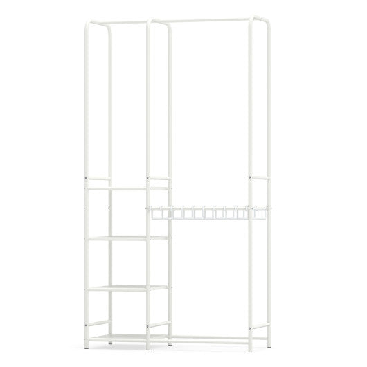 Portable Closet with Pants Hangers and 2 Hanging Rods and 4 Storage Shelves-White