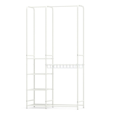 Portable Closet with Pants Hangers and 2 Hanging Rods and 4 Storage Shelves-White