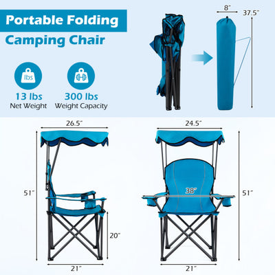 Portable Folding Beach Canopy Chair with Cup Holders-Light Blue