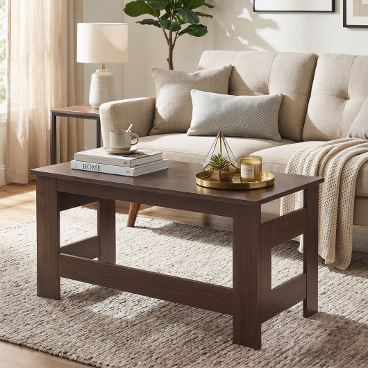 Portable Low Floor Table with Foldable Legs for Living Room-Brown