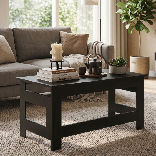Portable Low Floor Table with Foldable Legs for Living Room-Black