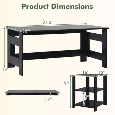 Portable Low Floor Table with Foldable Legs for Living Room-Black