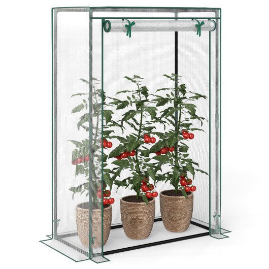 Portable Mini Greenhouse with Roll-Up Zippered Door-White