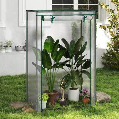 Portable Mini Greenhouse with Roll-Up Zippered Door-White