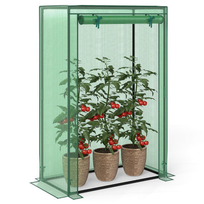 Portable Mini Greenhouse with Roll-Up Zippered Door-Green