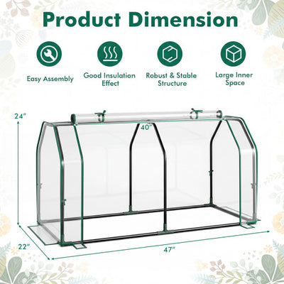 Portable Mini Greenhouse with PE Cover and Zippered Door for Vegetables-Green