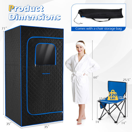 Portable Steam Sauna Box with 3L/1200W Fast-Heat Steamer and 15-Level Temperature-Blue