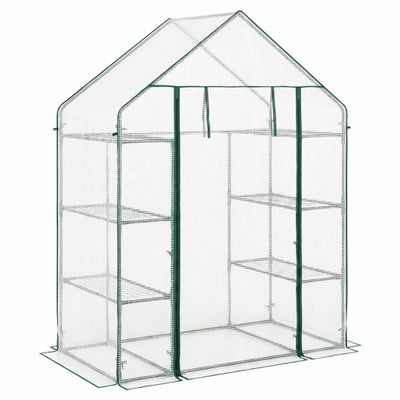 Portable Walk-in Greenhouse with 3 Tiers and 6 Shelves-White