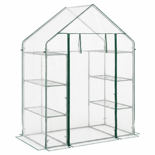 Portable Walk-in Greenhouse with 3 Tiers and 6 Shelves-White