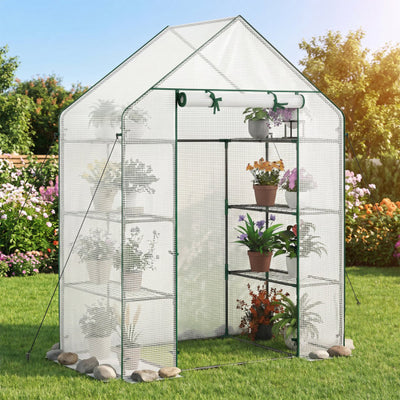 Portable Walk-in Greenhouse with 3 Tiers and 6 Shelves-White